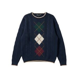 Vintage Argyle Knit Sweater Men’s Large Blue Red White Green New River